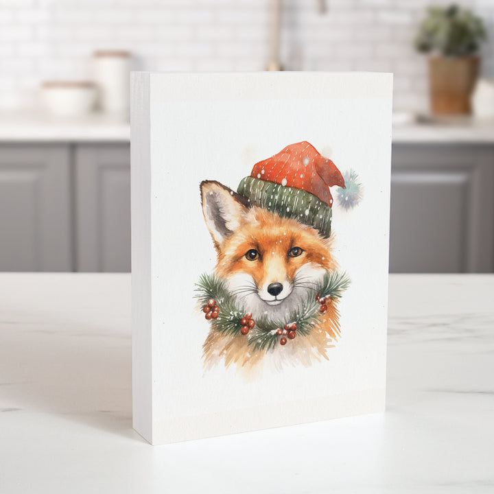 Fox With Hat Wood Block Décor