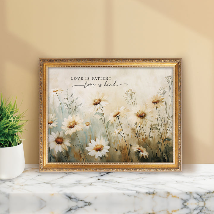 Love Is Patient Love Is Kind Gold Framed Linen