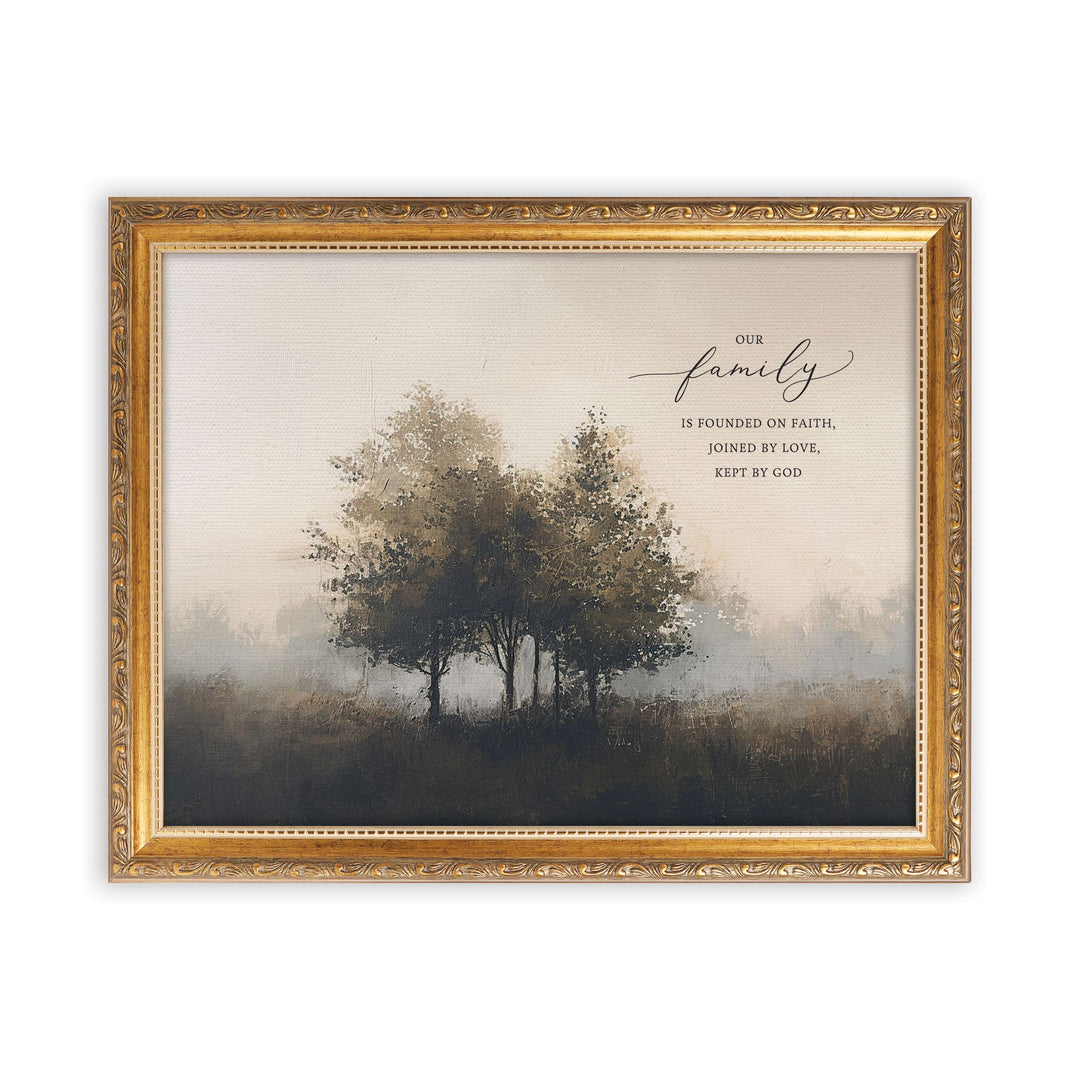 Our Family Founded On Faith Joined By Love Gold Framed Linen