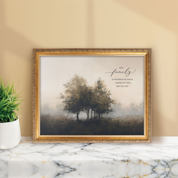 Our Family Founded On Faith Joined By Love Gold Framed Linen