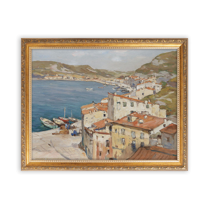 Coastal Town Gold Framed Linen