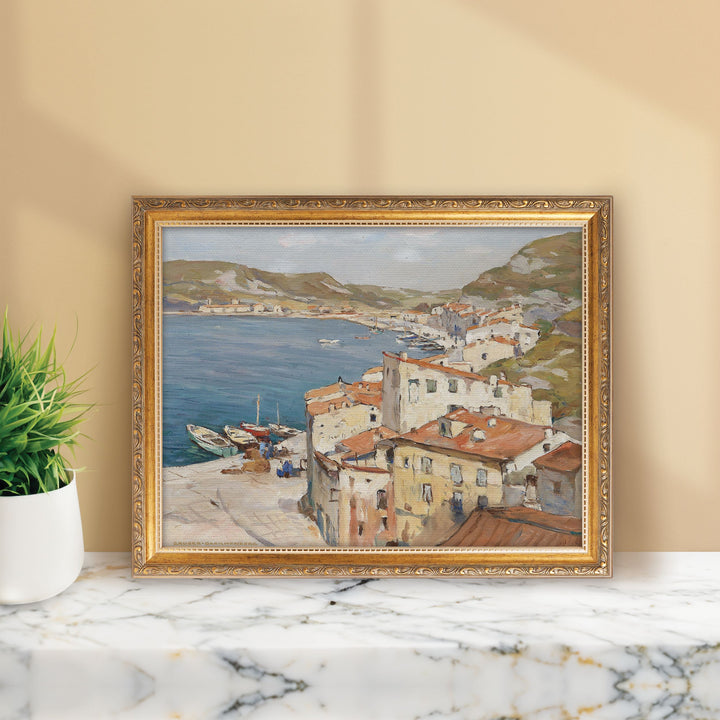 Coastal Town Gold Framed Linen