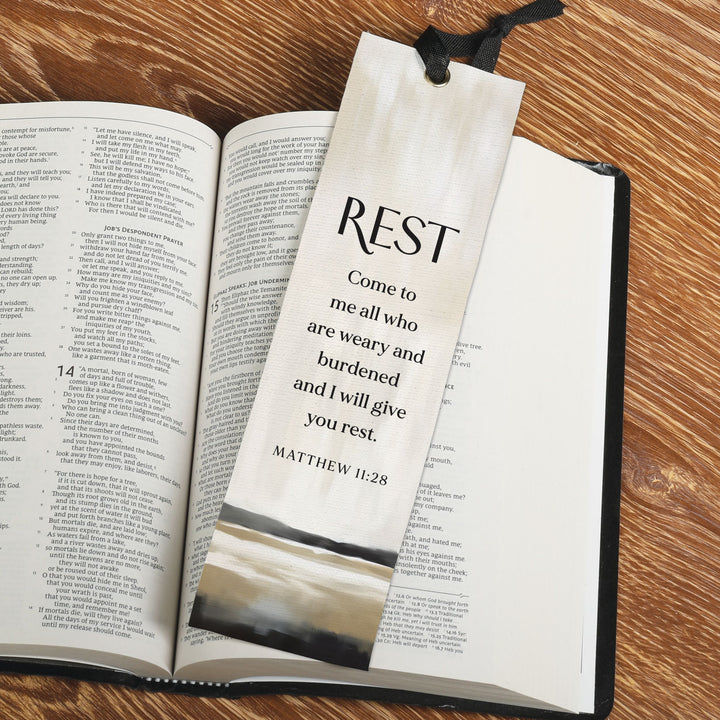 Rest. Come To Me All Who Are Weary Linen Bookmark