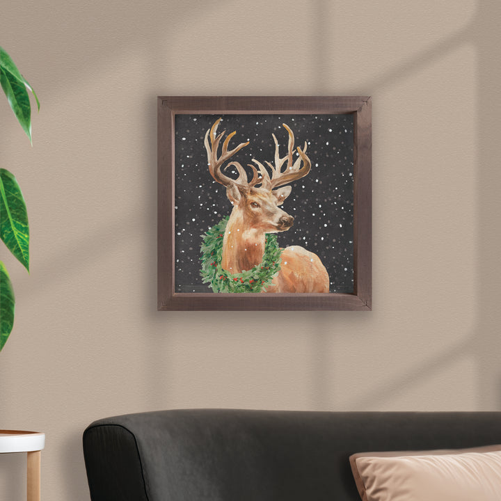 Reindeer With Wreath Framed Art
