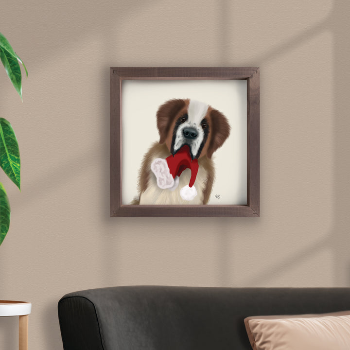 Dog With Santa Hat Framed Art
